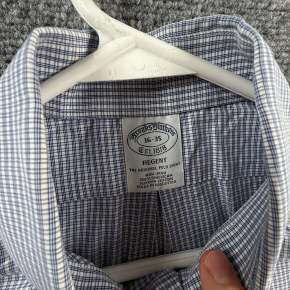 Brooks Brothers Non Iron Button Up Shirt Long Sleeve 16 35 Regent Check Blue - Picture 8 of 12